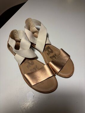SOREL Women Ella Sandal Natural Rose Gold Elastic Ankle Strap Slide size 8.5